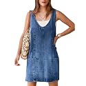 BerryGo Women's Denim V Neck Sleeveless Overall Dress Casual Mini Pinafore Dress Short Jumper Jeans Dress with Pocket
