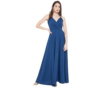 Berrylush Red Solid V Neck Maxi Dress