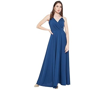 Berrylush Red Solid V Neck Maxi Dress
