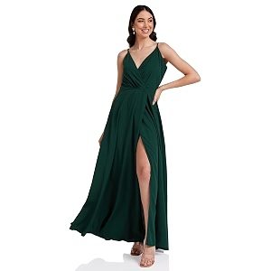 Berrylush Red Solid V Neck Maxi Dress
