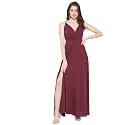 Berrylush Red Solid V Neck Maxi Dress