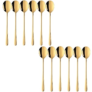 gold plated stainless steel 12pcs round dinner spoons for soup grainmilkdessertteacoffee dinner setgold