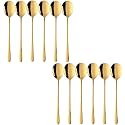 Gold Plated, Stainless Steel 12Pcs Round Dinner Spoons, for Soup, Grain,Milk,Dessert,Tea,Coffee Dinner Set(Gold)