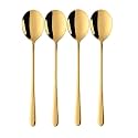 Gold Plated, Stainless Steel 4Pcs Round Dinner Spoons, for Soup, Grain,Milk,Dessert,Tea,Coffee Dinner Set(Gold)