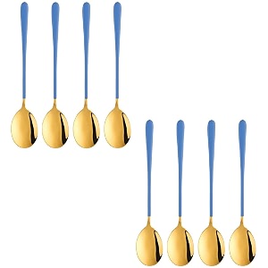 gold plated stainless steel 8pcs round dinner spoons for soup grainmilkdessertteacoffee gold blue dinner set