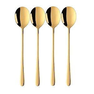 gold plated stainless steel 8pcs round dinner spoons for soup grainmilkdessertteacoffee gold black dinner set