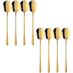 gold plated stainless steel 8pcs round dinner spoons for soup grainmilkdessertteacoffee dinner setgold