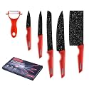 Kitchen Knife Set Coating Stainless Steel Chefs Knife with Multiple Sizes with Peeler (Red, Set of 6)