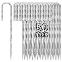 Besitu 12 inch Fence Stakes Heavy Duty 50-Pack J Hook Rebar Ground Stakes Anchor Galvanized Tent Stakes for Outdoor Decorations Inflatables Metal Stakes for Wire Fencing