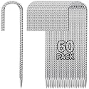 Besitu 12 Inch Ground Stakes Heavy Duty J Hook 60-Pack Metal Spikes Galvanized Ground Hooks Anchors Rebar Ground Stakes for Fence Tent Gazbo Bounce House and Outdoor Decorations Inflatables
