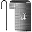 Besitu 12 Inch Rebar Stakes J Hook Ground Stakes 16-Pack Heavy Duty Galvanized Chain Link Fence Stakes Metal Tent Stakes for Outdoor Lawn Decorations Inflatables Canopy Swing Set
