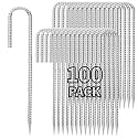 Besitu 12 inch Stakes Heavy Duty 100-Pack J Hook Metal Fence Stake for Dogs Digging Tent and Outdoor Decorations Inflatables Rebar Metal Spikes for Ground