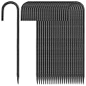 Besitu 16 Inches 24-Pack J Hook Rebar Stakes Heavy Duty Tent Stakes with Chisel Point End, Steel Ground Anchors Metal Garden Stakes Chain Link Fence Stakes Black Coated
