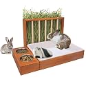 BESNEW 3-in-1 Rabbit Hay Feeder with Litter Box,Upgraded Rot Resistant Rreatment Wooden Hay Feeder with 2 Bowls & Litter Box for Guinea Pigs,Chinchillas,Rabbits & Other Small Animals,Waste Prevention