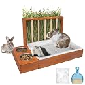 BESNEW 3-in-1 Rabbit Hay Feeder with Litter Box,Upgraded Rot Resistant Rreatment Wooden Hay Feeder with 2 Bowls & Stainless Steel Mesh for Guinea Pigs,Chinchillas,Rabbits & Other Small Animals