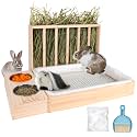 BESNEW 3 in 1 Rabbit Hay Feeder with Litter Box,Upgraded Wooden Hay Feeder Set for Guinea Pig Chinchilla Bunny Other Small Animals,Quick Cleaning & Large Capacity & Preventing Waste