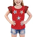 BesserBay Girls 4th of July Sequin Ruffle Short Sleeve Tee Top Flag Red White Blue Shirt 4-12 Years