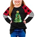 BesserBay Girls Christmas Raglan Shirt Casual Leopard Stripe Patchwork Tunic Top 4-14 Years