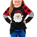 BesserBay Girls Christmas Raglan Shirt Casual Leopard Stripe Patchwork Tunic Top 4-14 Years