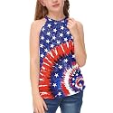 BesserBay Girls Summer Back Button Halter Neck Tank Top Cold Shoulder Casual Blouse Pleated Sleeveless Shirts 5-14 Years