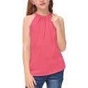BesserBay Girls Summer Back Button Halter Neck Tank Top Cold Shoulder Casual Blouse Pleated Sleeveless Shirts 5-14 Years
