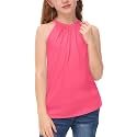 BesserBay Girls Summer Back Button Halter Neck Tank Top Cold Shoulder Casual Blouse Pleated Sleeveless Shirts 5-14 Years