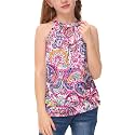 BesserBay Girls Summer Back Button Halter Neck Tank Top Cold Shoulder Casual Blouse Pleated Sleeveless Shirts 5-14 Years