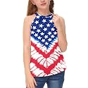 BesserBay Girls Summer Back Button Halter Neck Tank Top Cold Shoulder Casual Blouse Pleated Sleeveless Shirts 5-14 Years