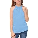 BesserBay Girls Summer Back Button Halter Neck Tank Top Cold Shoulder Casual Blouse Pleated Sleeveless Shirts 5-14 Years