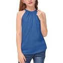 BesserBay Girls Summer Back Button Halter Neck Tank Top Cold Shoulder Casual Blouse Pleated Sleeveless Shirts 5-14 Years