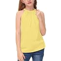 BesserBay Girls Summer Back Button Halter Neck Tank Top Cold Shoulder Casual Blouse Pleated Sleeveless Shirts 5-14 Years