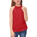 BesserBay Girls Summer Back Button Halter Neck Tank Top Cold Shoulder Casual Blouse Pleated Sleeveless Shirts 5-14 Years