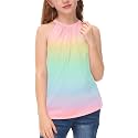 BesserBay Girls Summer Back Button Halter Neck Tank Top Cold Shoulder Casual Blouse Pleated Sleeveless Shirts 5-14 Years