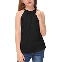 BesserBay Girls Summer Back Button Halter Neck Tank Top Cold Shoulder Casual Blouse Pleated Sleeveless Shirts 5-14 Years