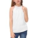 BesserBay Girls Summer Back Button Halter Neck Tank Top Cold Shoulder Casual Blouse Pleated Sleeveless Shirts 5-14 Years