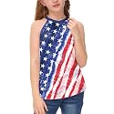 BesserBay Girls Summer Back Button Halter Neck Tank Top Cold Shoulder Casual Blouse Pleated Sleeveless Shirts 5-14 Years