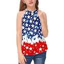 BesserBay Girls Summer Back Button Halter Neck Tank Top Cold Shoulder Casual Blouse Pleated Sleeveless Shirts 5-14 Years