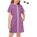 BesserBay Girls Swim Cover Up Beach Bathing Suit Coverups for Swimwear Zip-Up Terry Cloth Robes with Sunglasses 6-14 Years