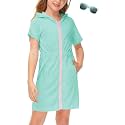 BesserBay Girls Swim Cover Up Beach Bathing Suit Coverups for Swimwear Zip-Up Terry Cloth Robes with Sunglasses 6-14 Years