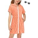 BesserBay Girls Swim Cover Up Beach Bathing Suit Coverups for Swimwear Zip-Up Terry Cloth Robes with Sunglasses 6-14 Years