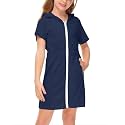 BesserBay Girls Swim Cover Up Beach Bathing Suit Coverups for Swimwear Zip-Up Terry Cloth Robes with Sunglasses 6-14 Years