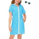 BesserBay Girls Swim Cover Up Beach Bathing Suit Coverups for Swimwear Zip-Up Terry Cloth Robes with Sunglasses 6-14 Years