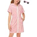 BesserBay Girls Swim Cover Up Beach Bathing Suit Coverups for Swimwear Zip-Up Terry Cloth Robes with Sunglasses 6-14 Years