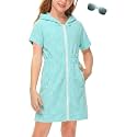 BesserBay Girls Swim Cover Up Beach Bathing Suit Coverups for Swimwear Zip-Up Terry Cloth Robes with Sunglasses 6-14 Years