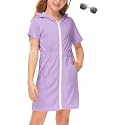 BesserBay Girls Swim Cover Up Beach Bathing Suit Coverups for Swimwear Zip-Up Terry Cloth Robes with Sunglasses 6-14 Years