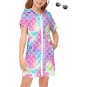 BesserBay Girls Swim Cover Up Beach Bathing Suit Coverups for Swimwear Zip-Up Terry Cloth Robes with Sunglasses 6-14 Years