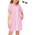 BesserBay Girls Swim Cover Up Beach Bathing Suit Coverups for Swimwear Zip-Up Terry Cloth Robes with Sunglasses 6-14 Years