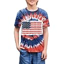 BesserBay Unisex Kids 4th of July American Flag Tee Tie Dye Patriotic Short Sleeve Shirt 6-14 Years