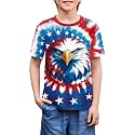 BesserBay Unisex Kids 4th of July American Flag Tee Tie Dye Patriotic Short Sleeve Shirt 6-14 Years