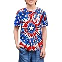 BesserBay Unisex Kids 4th of July American Flag Tee Tie Dye Patriotic Short Sleeve Shirt 6-14 Years